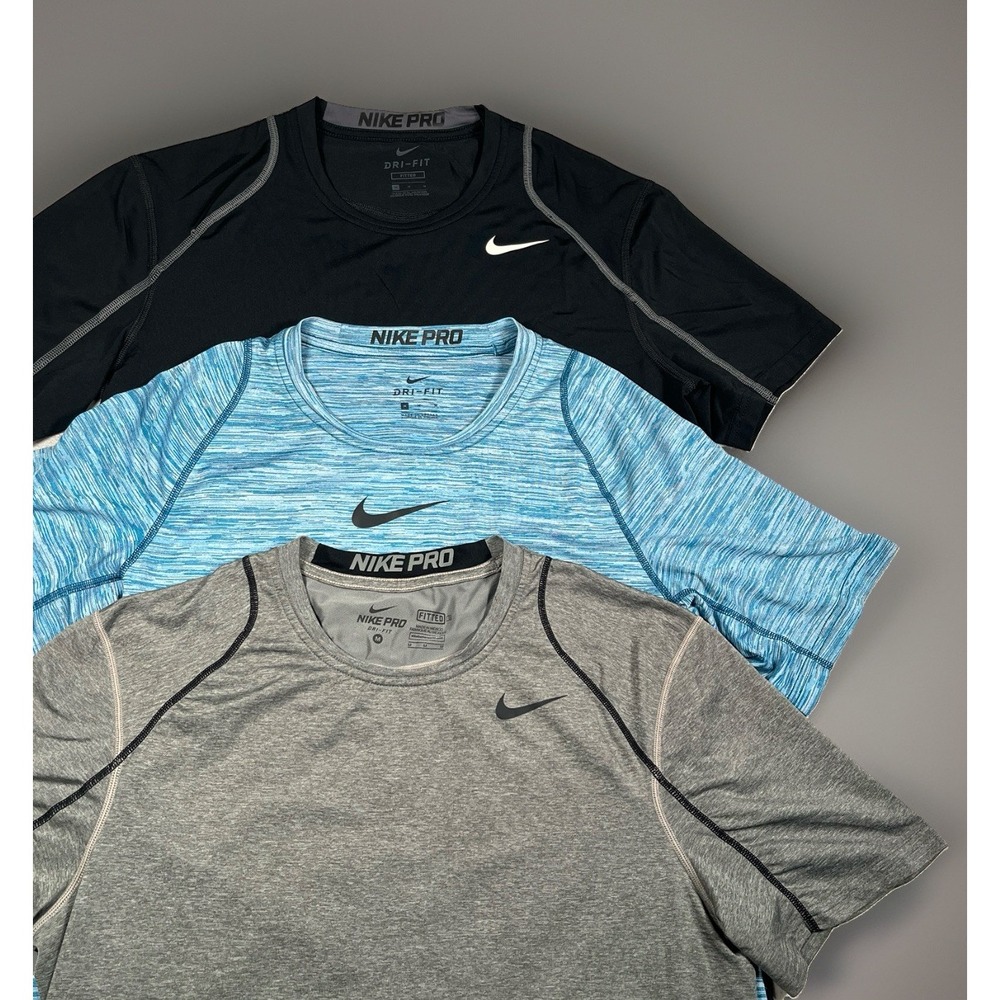 Nike Pro Dri-FIT Short Sleeve T-Shirt Men M Blue Gray Black Lot of 3 859216-474